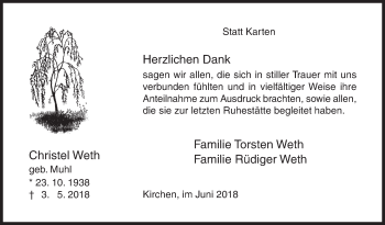 Traueranzeige von Christel Weth von Siegener Zeitung