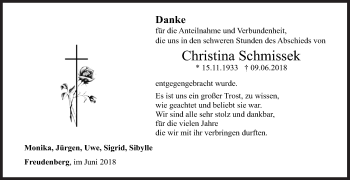 Traueranzeige von Christina Schmissek von Siegener Zeitung
