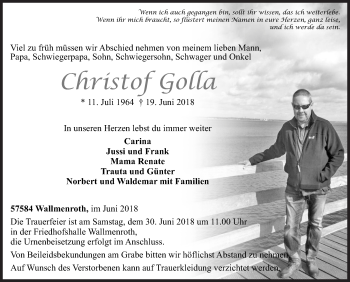 Traueranzeige von Christof Golla von Siegener Zeitung