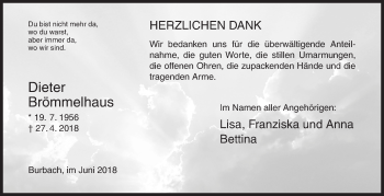 Traueranzeige von Dieter Brömmelhaus von Siegener Zeitung