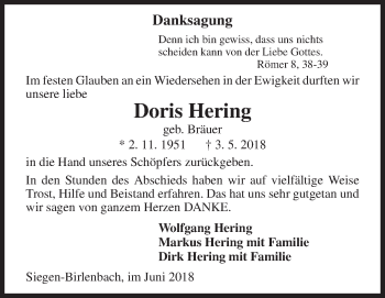 Traueranzeige von Doris Hering von Siegener Zeitung