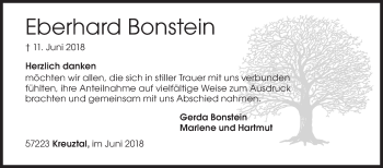 Traueranzeige von Eberhard Bonstein von Siegener Zeitung