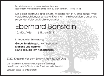 Traueranzeige von Eberhard Bonstein von Siegener Zeitung