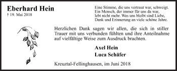 Traueranzeige von Eberhard Hein von Siegener Zeitung