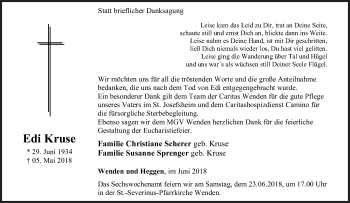 Traueranzeige von Edi Kruse von Siegener Zeitung