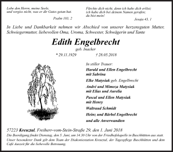 Traueranzeige von Edith Engelbrecht von Siegener Zeitung