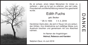 Traueranzeige von Edith Fuchs von Siegener Zeitung