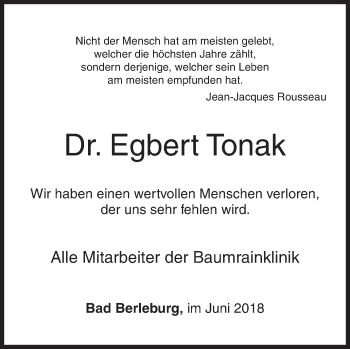Traueranzeige von Egbert Tonak von Siegener Zeitung