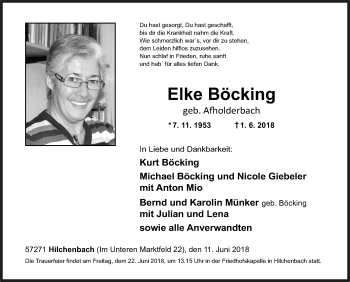 Traueranzeige von Elke Böcking von Siegener Zeitung