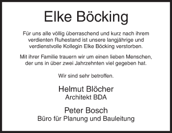 Traueranzeige von Elke Böcking von Siegener Zeitung