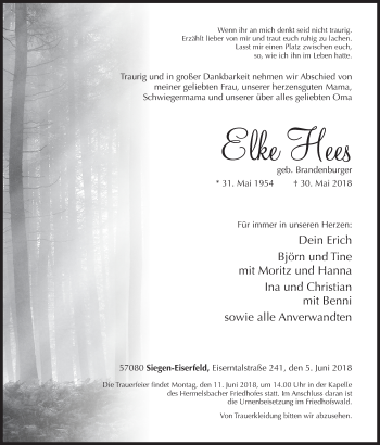 Traueranzeige von Elke Hees von Siegener Zeitung