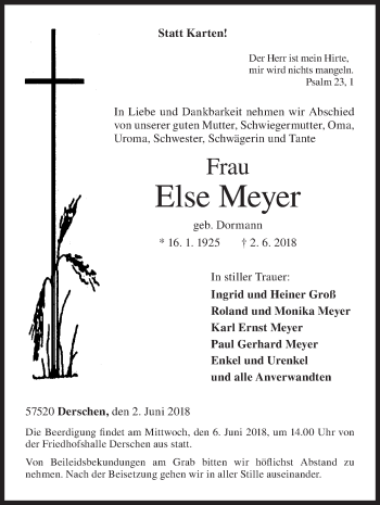 Traueranzeige von Else Meyer von Siegener Zeitung