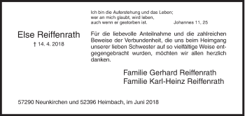 Traueranzeige von Else Reiffenrath von Siegener Zeitung