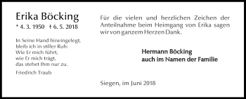 Traueranzeige von Erika Böcking von Siegener Zeitung