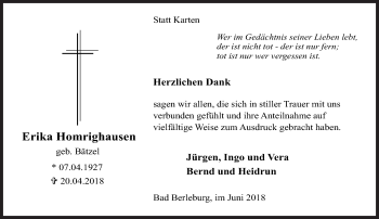 Traueranzeige von Erika Homrighausen von Siegener Zeitung