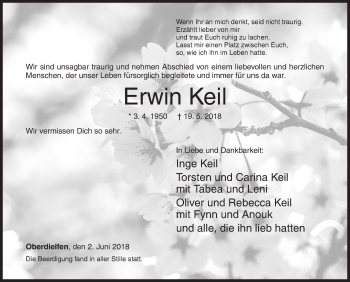Traueranzeige von Erwin Keil von Siegener Zeitung