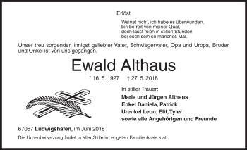 Traueranzeige von Ewald Althaus von Siegener Zeitung