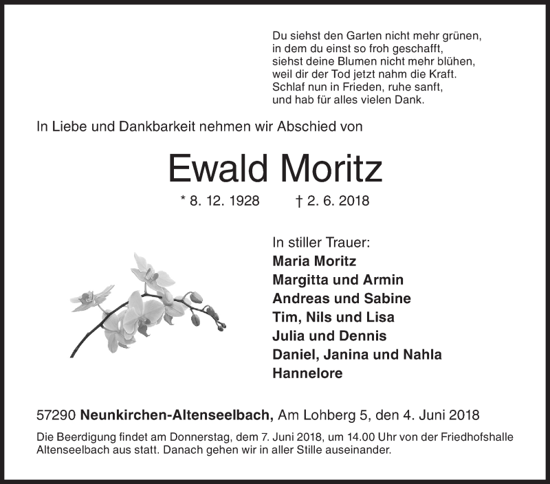  Traueranzeige für Ewald Moritz vom 04.06.2018 aus Siegener Zeitung