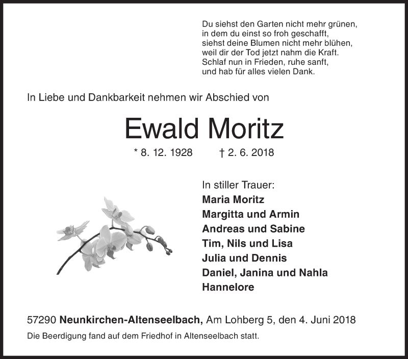  Traueranzeige für Ewald Moritz vom 13.06.2018 aus Siegener Zeitung