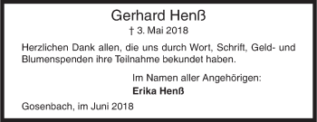 Traueranzeige von Gerhard Henß von Siegener Zeitung