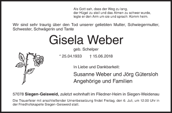 Traueranzeige von Gisela Weber von Siegener Zeitung