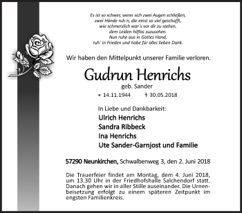 Traueranzeige von Gudrun Henrichs von Siegener Zeitung
