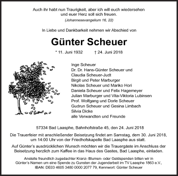 Traueranzeige von Günter Scheuer von Siegener Zeitung