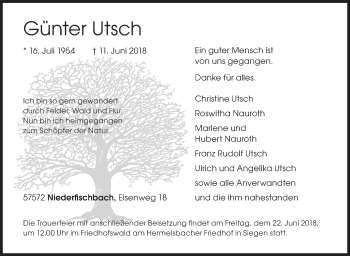 Traueranzeige von Günter Utsch von Siegener Zeitung
