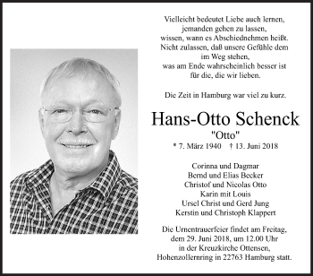 Traueranzeige von Hans-Otto Schenck von Siegener Zeitung
