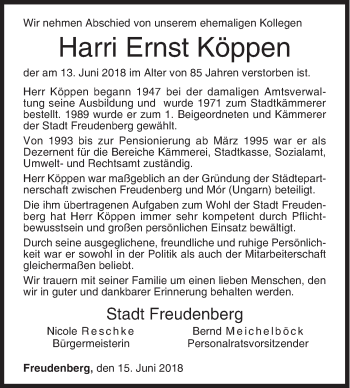 Traueranzeige von Harri Ernst Köppen von Siegener Zeitung