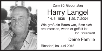 Traueranzeige von Harry Langel von Siegener Zeitung