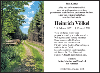 Traueranzeige von Heinrich Völkel von Siegener Zeitung