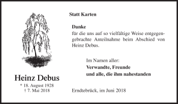 Traueranzeige von Heinz Debus von Siegener Zeitung