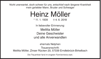 Traueranzeige von Heinz Möller von Siegener Zeitung