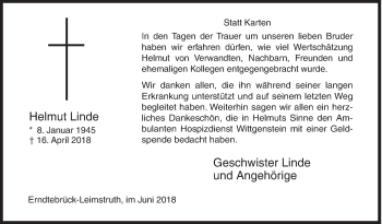 Traueranzeige von Helmut Linde von Siegener Zeitung