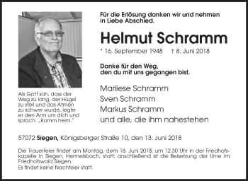 Traueranzeige von Helmut Schramm von Siegener Zeitung