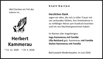 Traueranzeige von Herbert Kammerau von Siegener Zeitung