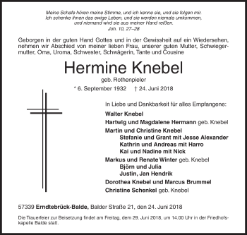 Traueranzeige von Hermine Knebel von Siegener Zeitung