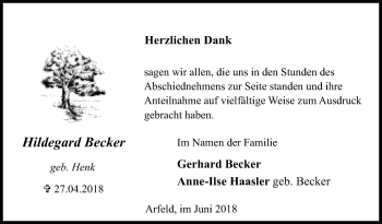 Traueranzeige von Hildegard Becker von Siegener Zeitung
