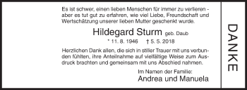 Traueranzeige von Hildegard Sturm von Siegener Zeitung
