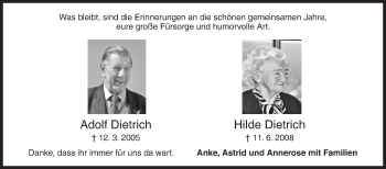 Traueranzeige von Hilde und Adolf  Dietrich von Siegener Zeitung