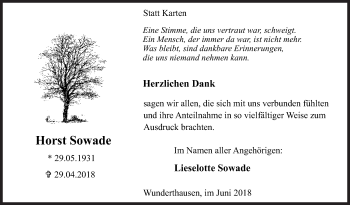 Traueranzeige von Horst Sowade von Siegener Zeitung