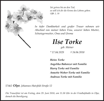 Traueranzeige von Ilse Torke von Siegener Zeitung