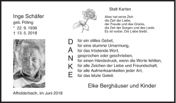 Traueranzeige von Inge Schäfer von Siegener Zeitung