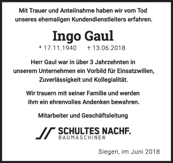 Traueranzeige von Ingo Gaul von Siegener Zeitung