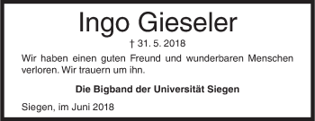 Traueranzeige von Ingo Gieseler von Siegener Zeitung