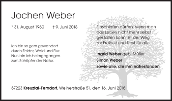 Traueranzeige von Jochen Weber von Siegener Zeitung