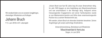Traueranzeige von Johann Bruch von Siegener Zeitung