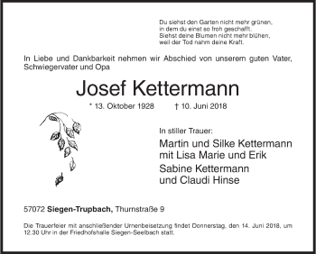 Traueranzeige von Josef Kettermann von Siegener Zeitung