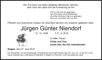 Traueranzeige von Jürgen Günter Niendorf von Siegener Zeitung
